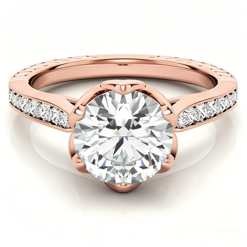Verlobungsring aus 10-karätigem Roségold mit rundem Tulpenschliff und Moissanit-Halo-3