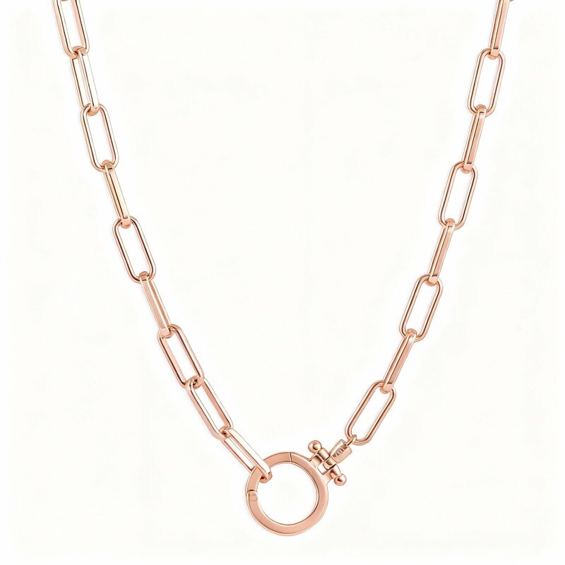 Collier pendentif rond en or rose 18 carats-1