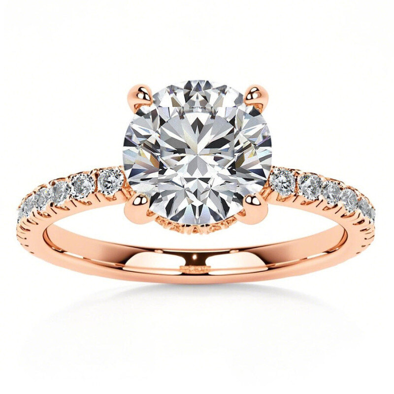 10K Rose Gold Round Shaped Moissanite Hidden Halo Engagement Ring-3