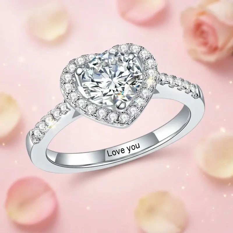 Bague de fiançailles en or rose 18 carats avec moissanite taille ronde en forme de cœur-3