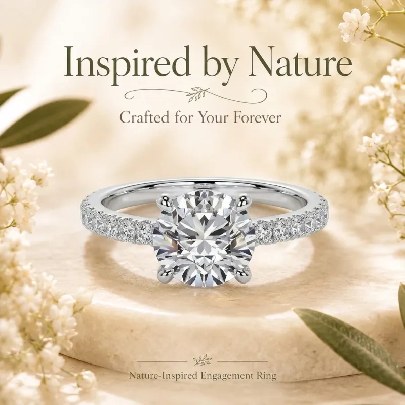 10K Rose Gold Round Shaped Moissanite Hidden Halo Engagement Ring-7