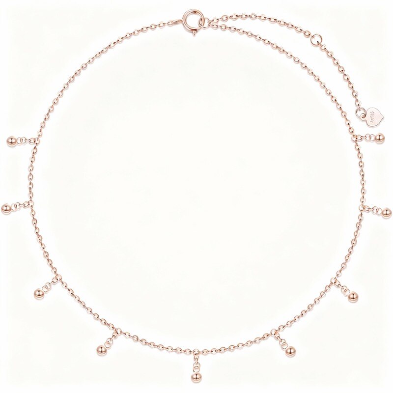 Bracelet de cheville à breloque ronde simple couche en or rose 14 carats-1