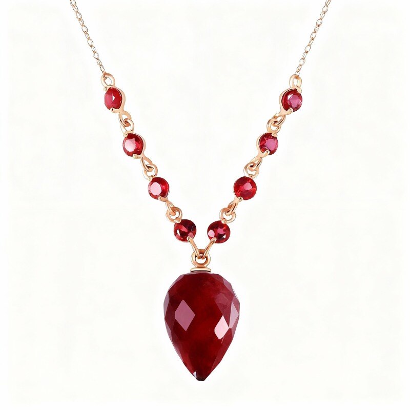 18K Rose Gold Ruby Drop Shape Pendant Necklace-1