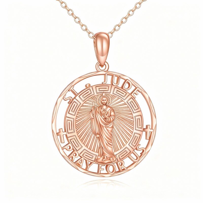 Collier pendentif Saint Jude en or rose 10 carats-1