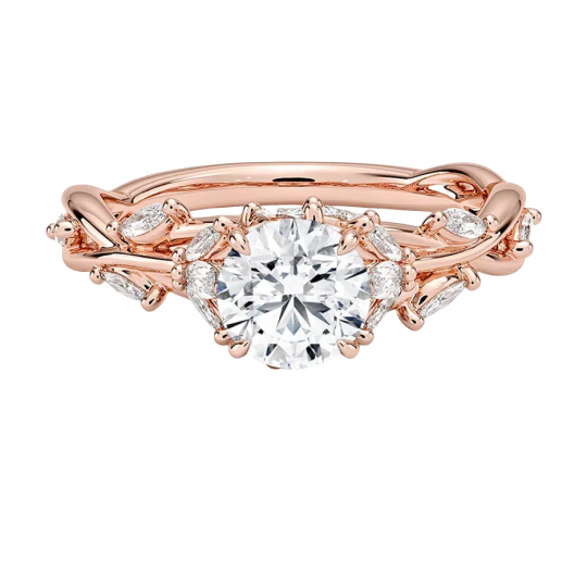 10K Roségouden Secret Garden Verlovingsring met 1 karaat ronde, in het laboratorium vervaardigde diamant, D VVS1-VS1 IGI-gecertificeerd