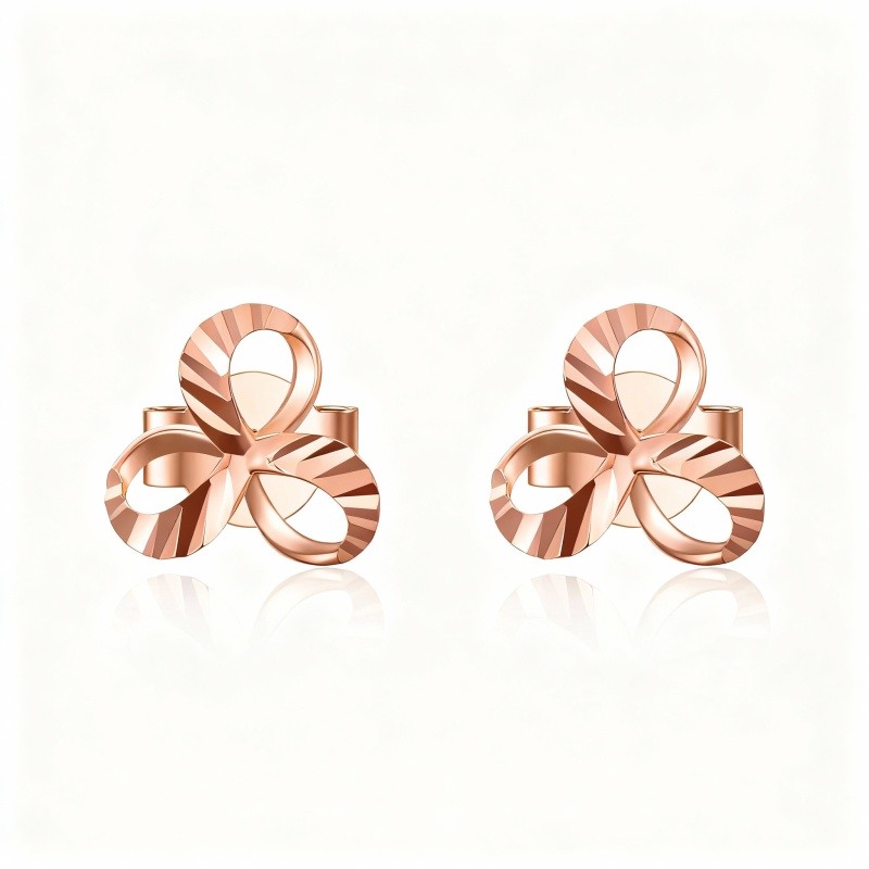 Boucles d'oreilles pendantes trèfle en or rose 10 carats-1