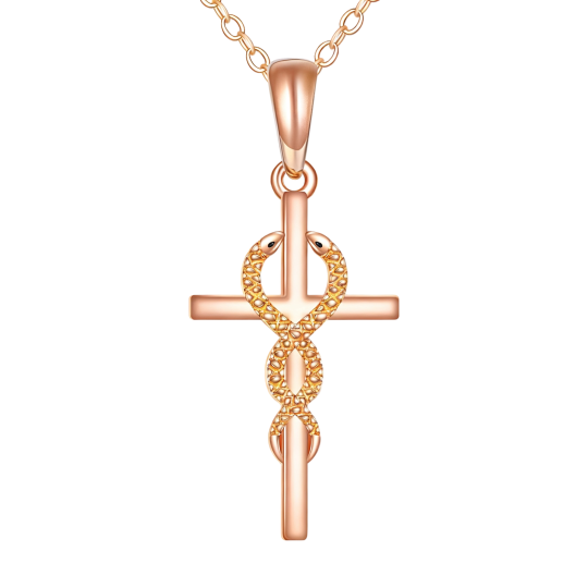 Ketting met slang- en kruishanger van 10 karaats roségoud.