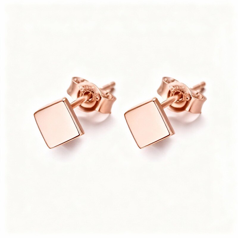 Pendientes cuadrados de oro rosa de 10 quilates-14