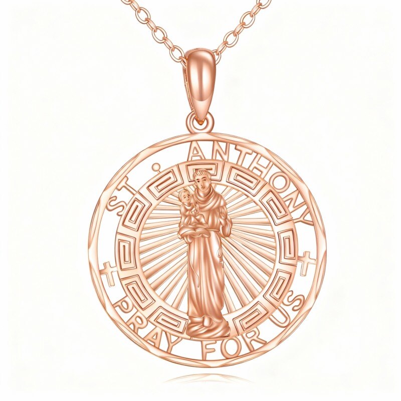 18Kローズゴールド 聖アントニオペンダントネックレス 刻印入り-1