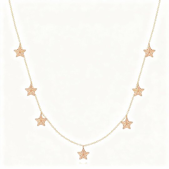 10K Rose Gold Star Calendered Chain Necklace