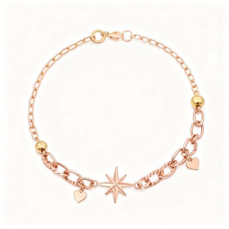 Pulsera con dije de estrella de oro rosa de 10 quilates-1