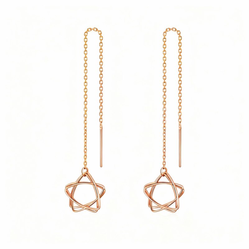 Pendientes colgantes de estrella de oro rosa de 10 quilates-1