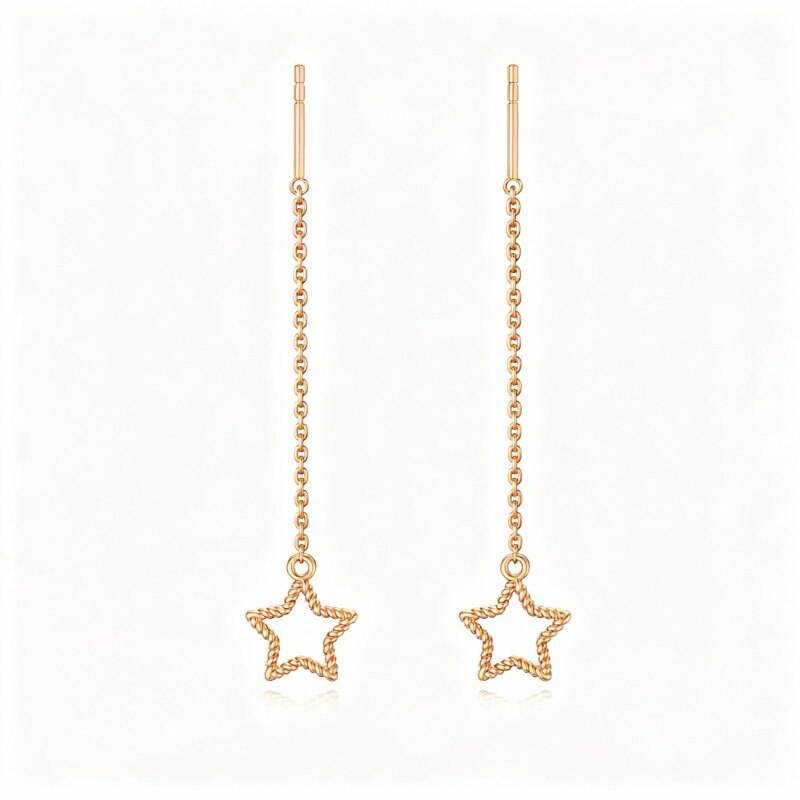 18K Rose Gold Star Drop Earrings-1