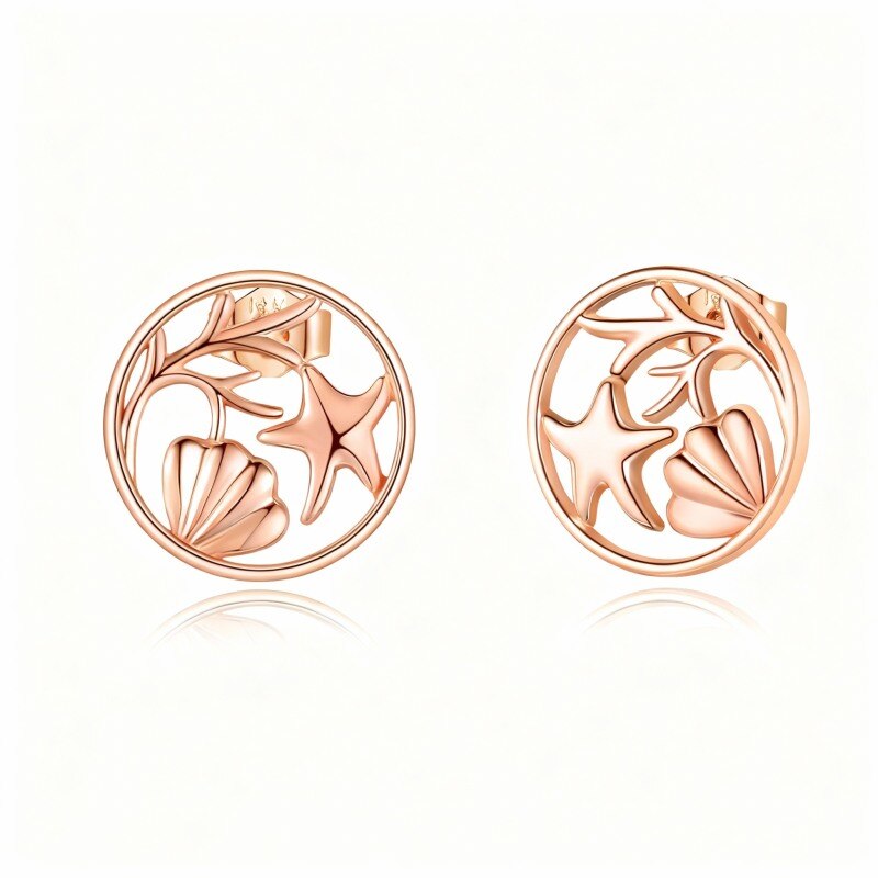 Boucles d'oreilles puces en or rose 18 carats en forme d'étoile de mer et de coquillage-1