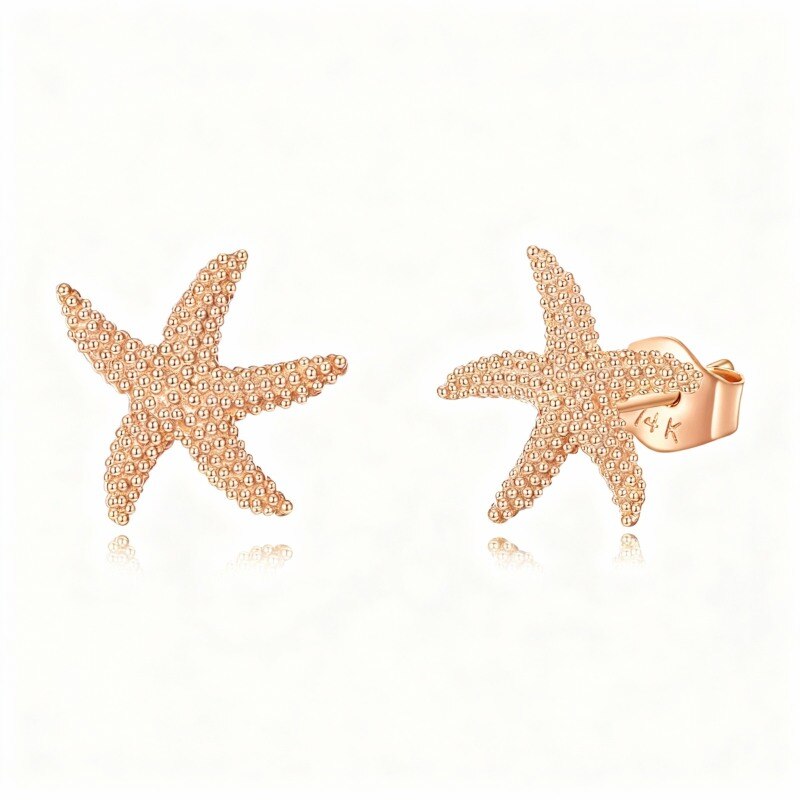 Pendientes de estrella de mar de oro rosa de 14 quilates-1
