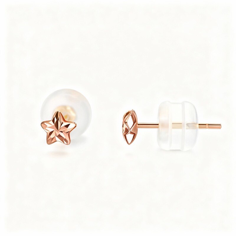 14K Rose Gold Star Stud Earrings-1