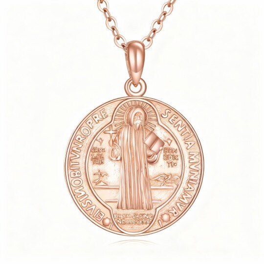 10K roségouden St. Benedict-medaillehangerketting voor heren