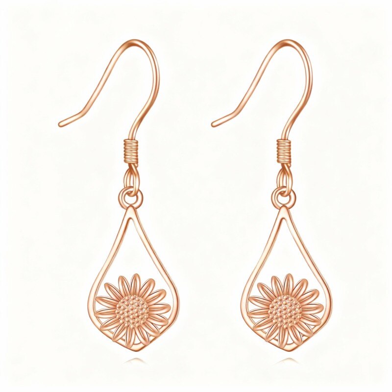 Pendientes colgantes de girasol en oro rosa de 10 quilates-1