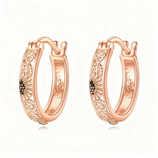 10K Rose Gold Sunflower Hoop Earrings
