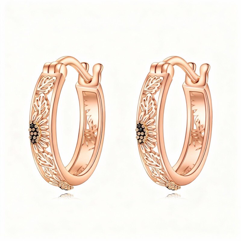 Boucles d'oreilles créoles tournesol en or rose 14 carats-1
