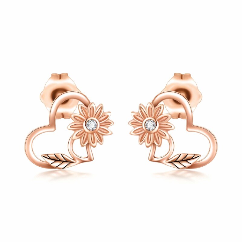 Boucles d'oreilles puces tournesol en or rose 10 carats-1
