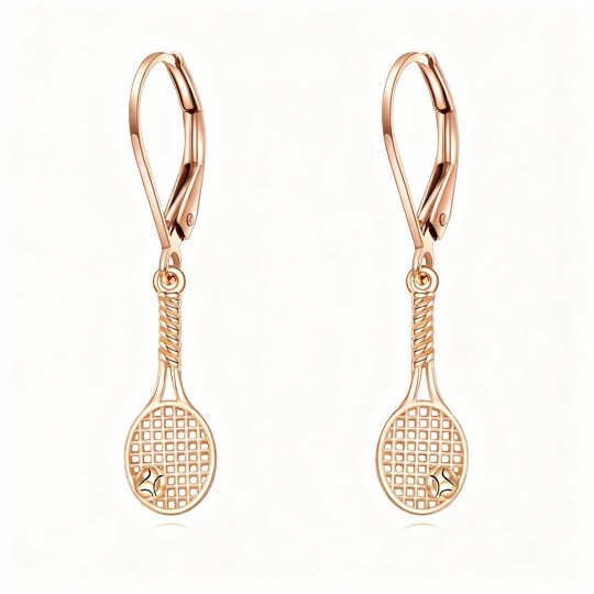 Pendientes colgantes de raqueta de tenis en oro rosa de 10 quilates