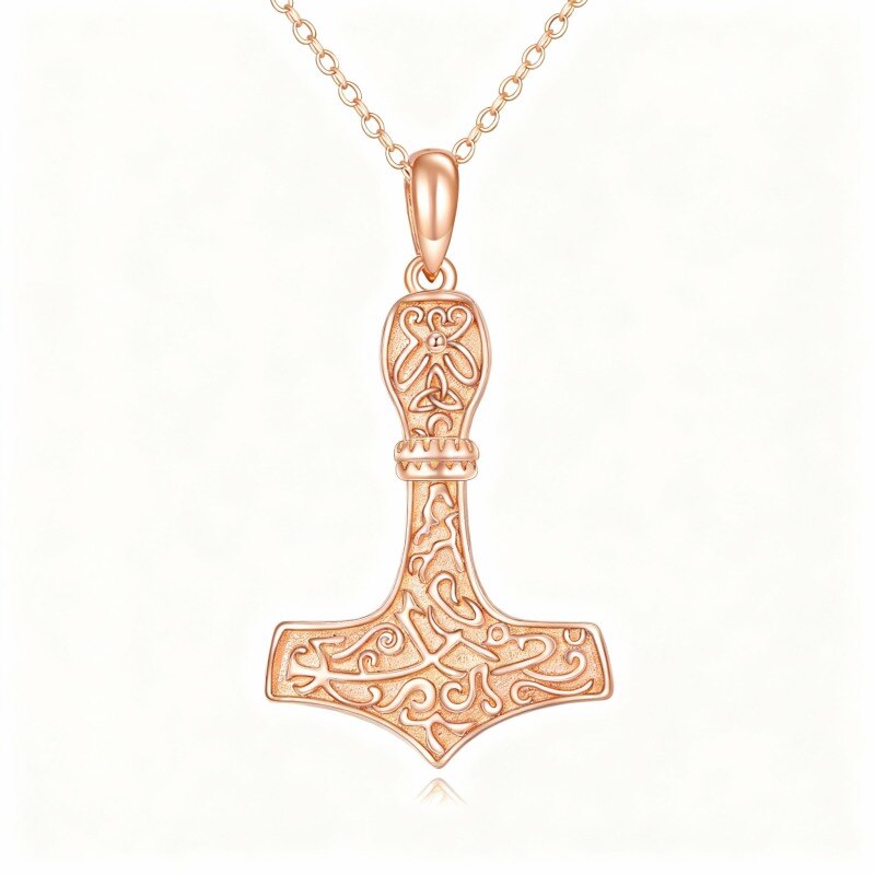 Collier pendentif marteau de Thor en or rose 10 carats-1