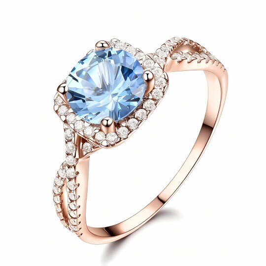 10K Roségold-Topas-Ring mit personalisierter Gravur und quadratischem Rahmen