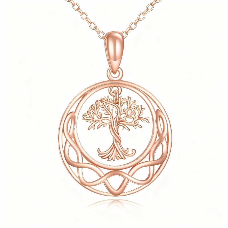 Collar con colgante de árbol de la vida y nudo celta en oro rosa de 14 quilates-1