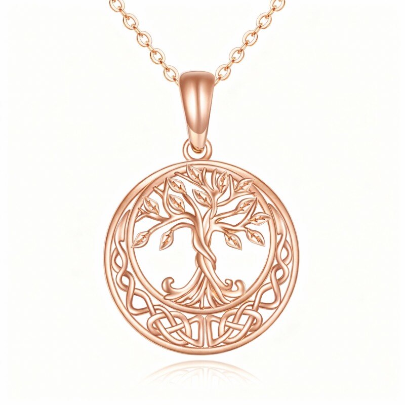 14K Rose Gold Tree Of Life & Celtic Knot Pendant Necklace-1