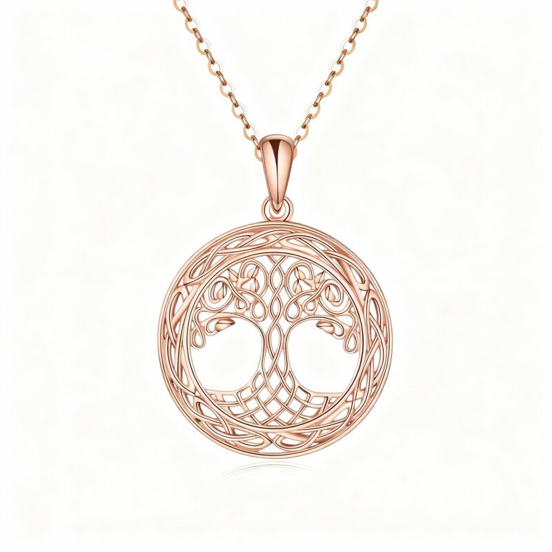 Collar con colgante de árbol de la vida y nudo celta en oro rosa de 10 quilates-1