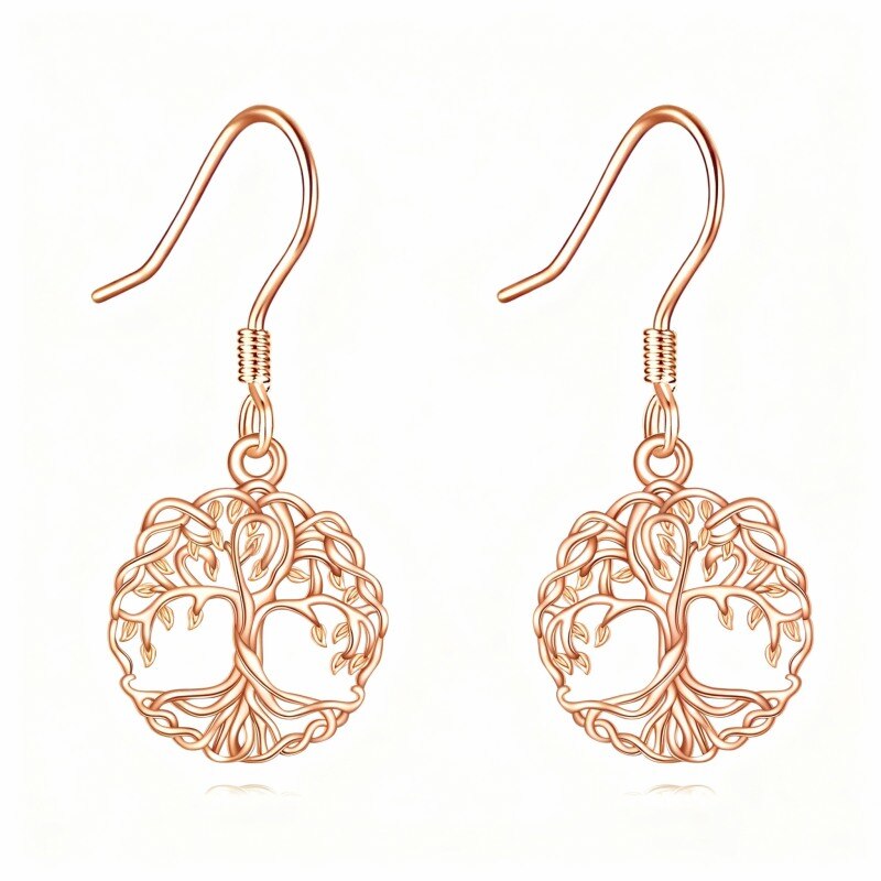 Boucles d'oreilles pendantes Arbre de Vie en or rose 14 carats-1