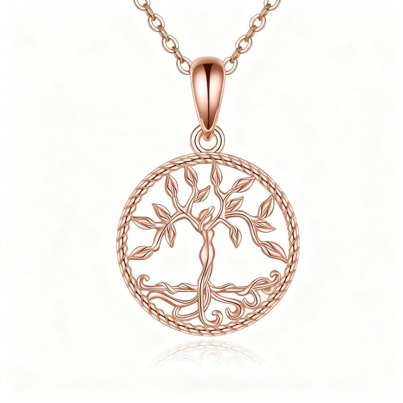 18K Rose Gold Tree Of Life Pendant Necklace-1