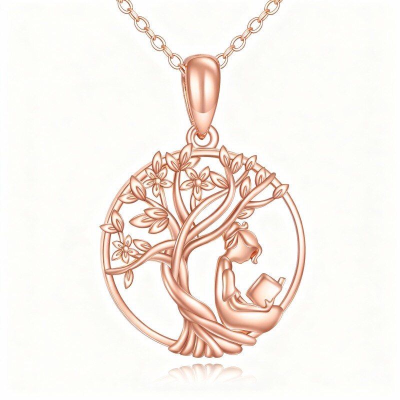 Collar con colgante del Árbol de la Vida en oro rosa de 14 quilates-1