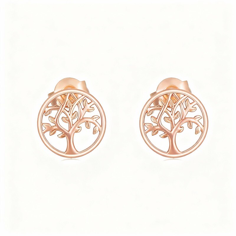 Brincos de pino Árvore da Vida em ouro rosa 14K-1