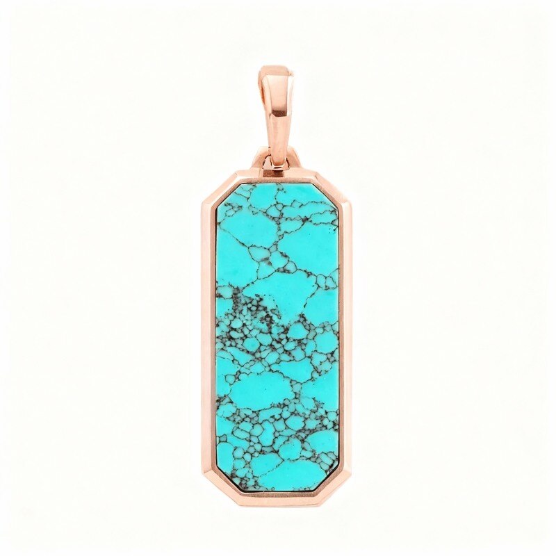10K Rose Gold Turquoise Bar Pendant Charms for Men-1