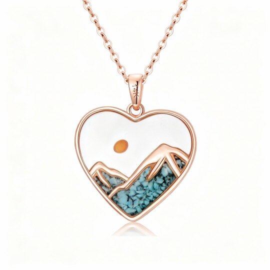 10K Rose Gold Turquoise Mountains & Sun Pendant Necklace