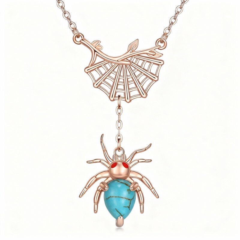 Collier pendentif araignée en or rose 10 carats et turquoise-1
