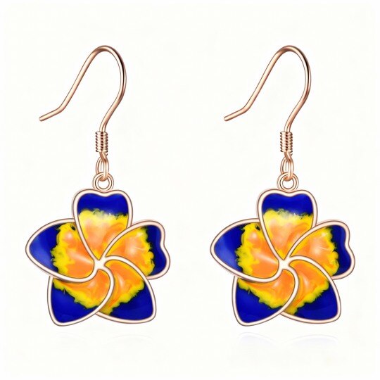 Boucles d'oreilles pendantes fleurs sauvages en or rose 10 carats