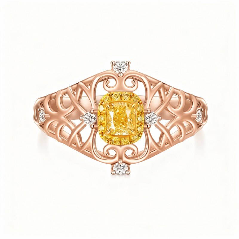 Anillo clásico personalizado con nombre en oro rosa de 10 quilates con taladro amarillo-18