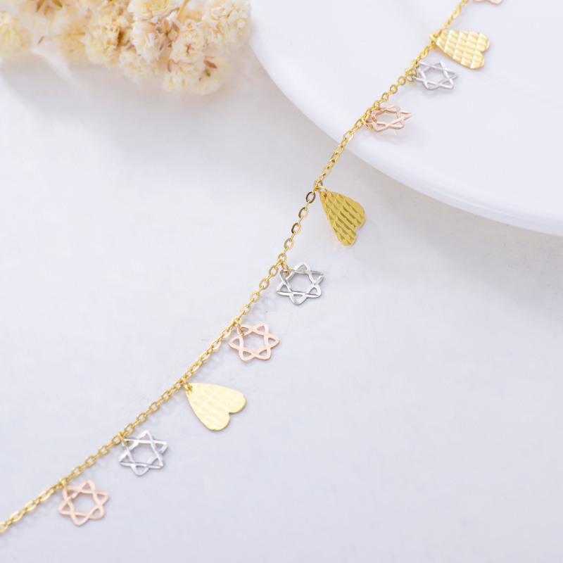 Bracelet en argent, or et or rose 14K avec pendentif en forme de coeur pour femmes-3