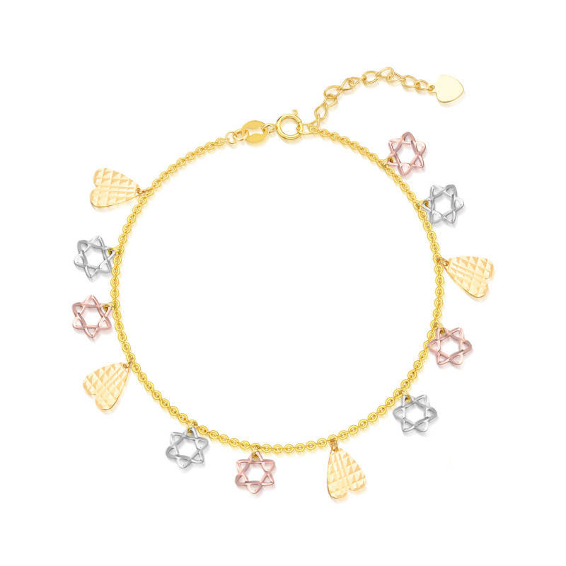 Bracelet en argent, or et or rose 14K avec pendentif en forme de coeur pour femmes-1