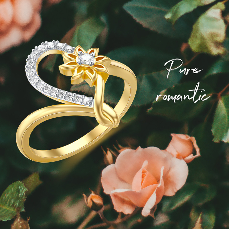 Bague tournesol moissanite de forme circulaire en argent et or 10 carats-3