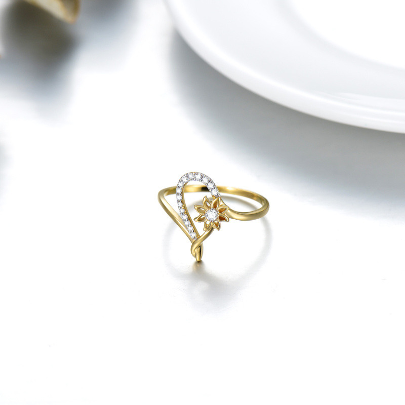 Bague tournesol moissanite de forme circulaire en argent et or 10 carats-5