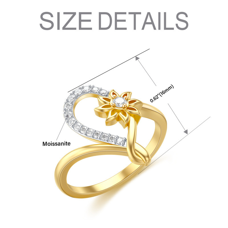 Bague tournesol moissanite de forme circulaire en argent et or 10 carats-6
