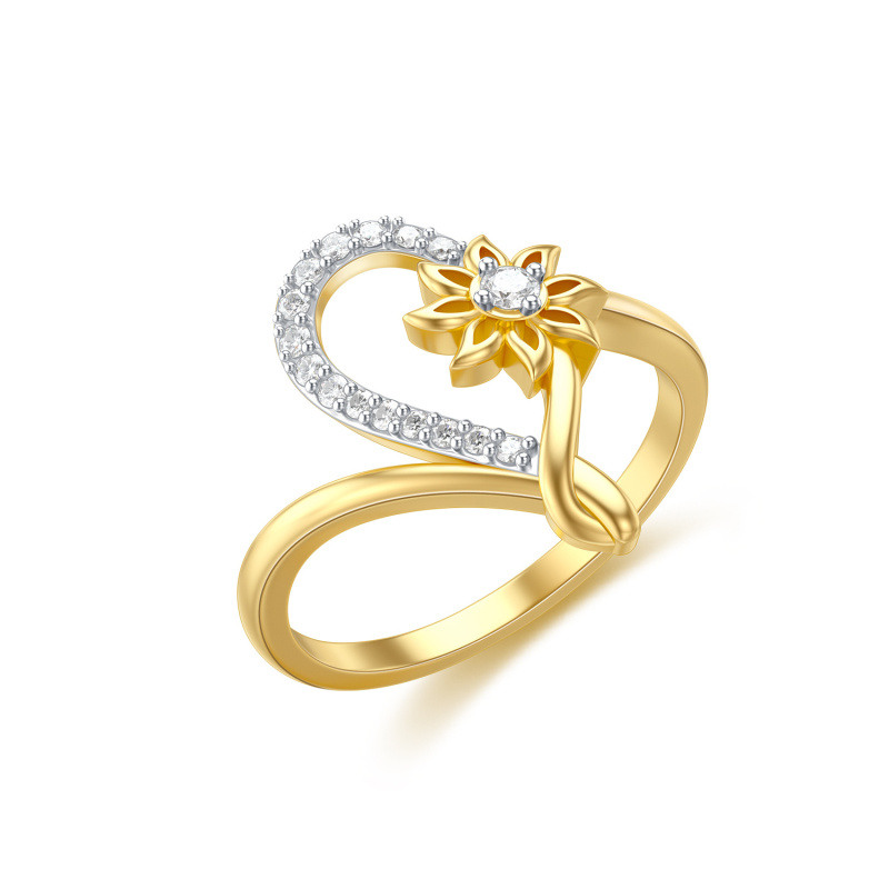 Bague tournesol moissanite de forme circulaire en argent et or 10 carats-1