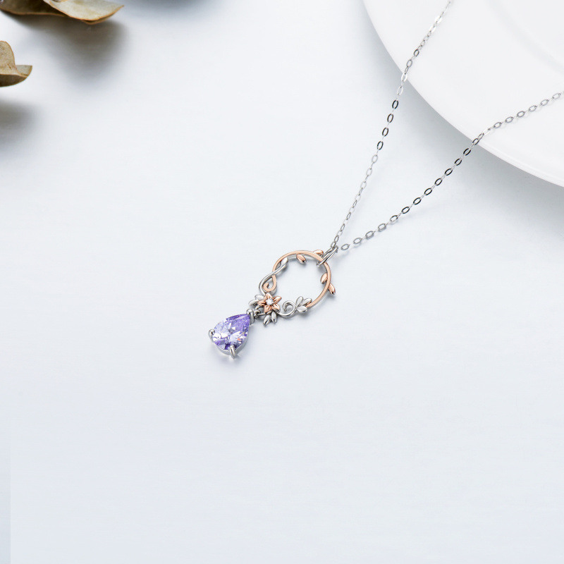 Halskette mit Kreisanhänger aus 18 Karat Silber und Roségold mit Zirkonia-4