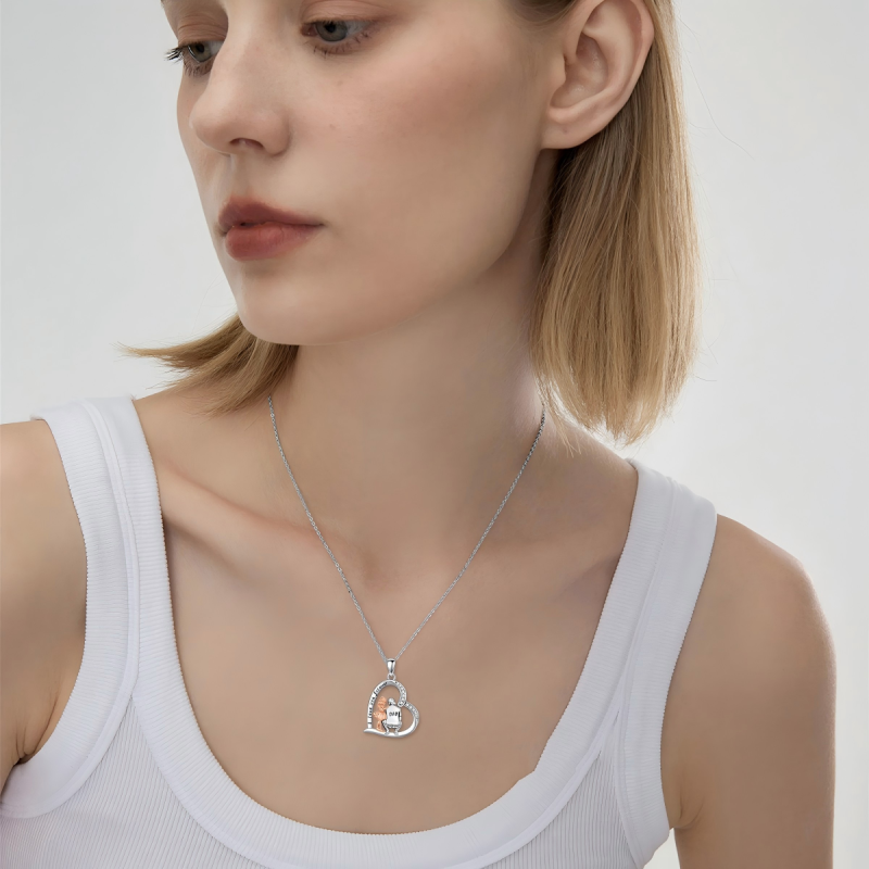 14K Silver & Rose Gold Cubic Zirconia Engravable & Father & Daughter Pendant Necklace-2