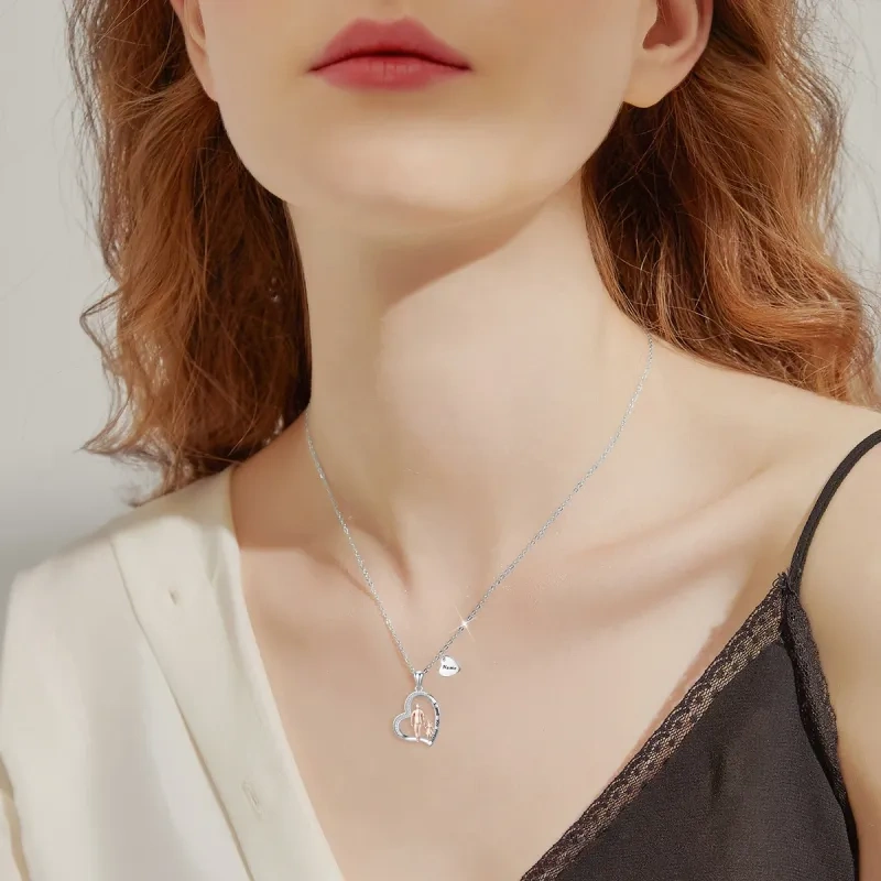 10K Silver & Rose Gold Cubic Zirconia Engravable & Father & Daughter Pendant Necklace with Engraved Word-2