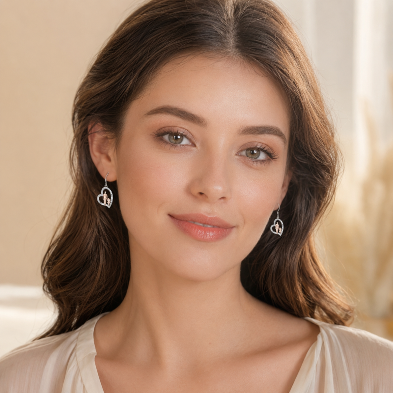 10K Silver & Rose Gold Cubic Zirconia Father & Daughter Drop Earrings with Engraved Word-2